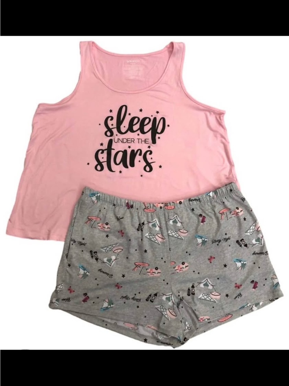 NET Sleep Under the Stars Pink Tank & Grey Shorts Pajama Set size large 12/14